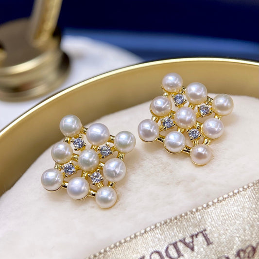 Fashion Light Luxury Multiple Beads Natural Freshwater Small Pearl Ear Studs