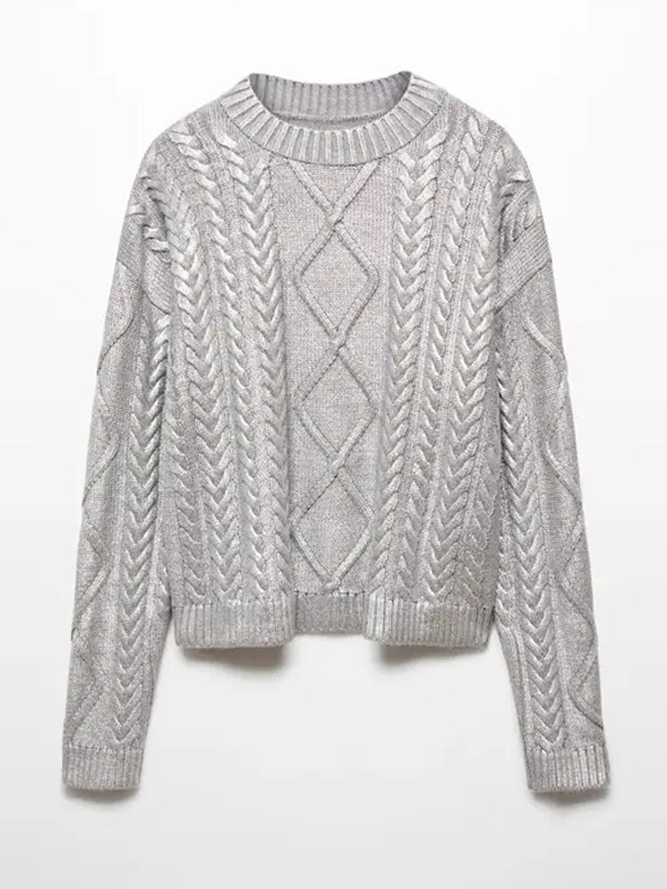 Fashion Metal Rib Twisted Pullover Sweater