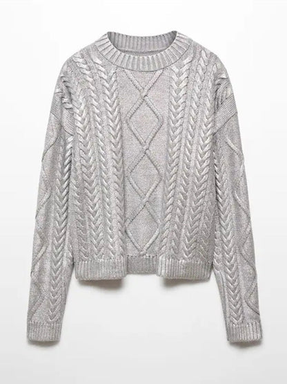 Fashion Metal Rib Twisted Pullover Sweater