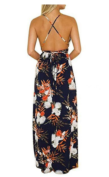 Fashion Printing Backless Slip Dress