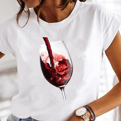 Fashion Wine Glass Printing T-Shirts