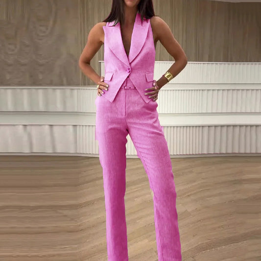 Fashion Minimalist Sleeveless Vest Pant Suit