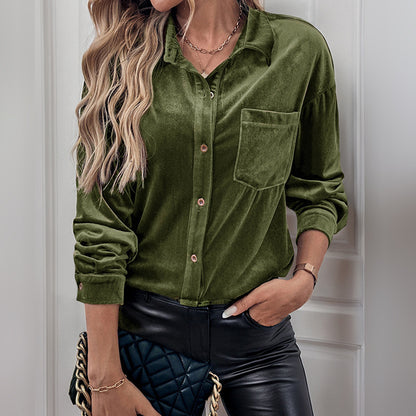 Fashion Lapel Velvet Long-Sleeved Shirt