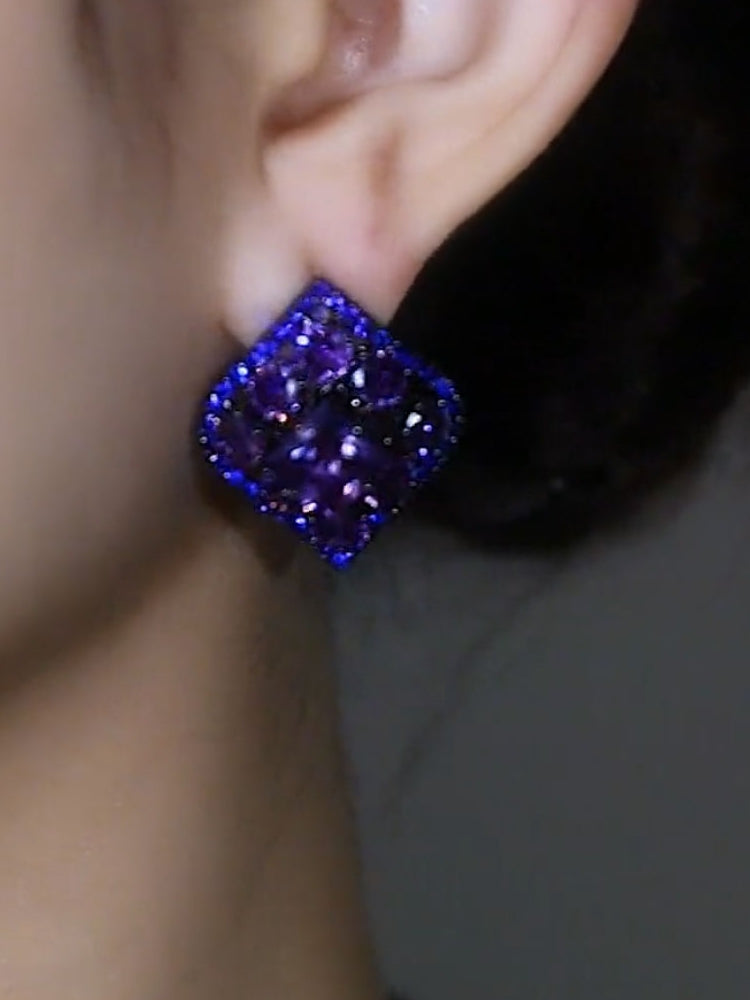 Fashion Shimmery Purple Diamond Earrings