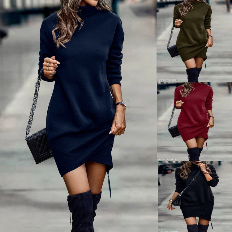 Fashion Solid Color High Neck Cross Dress