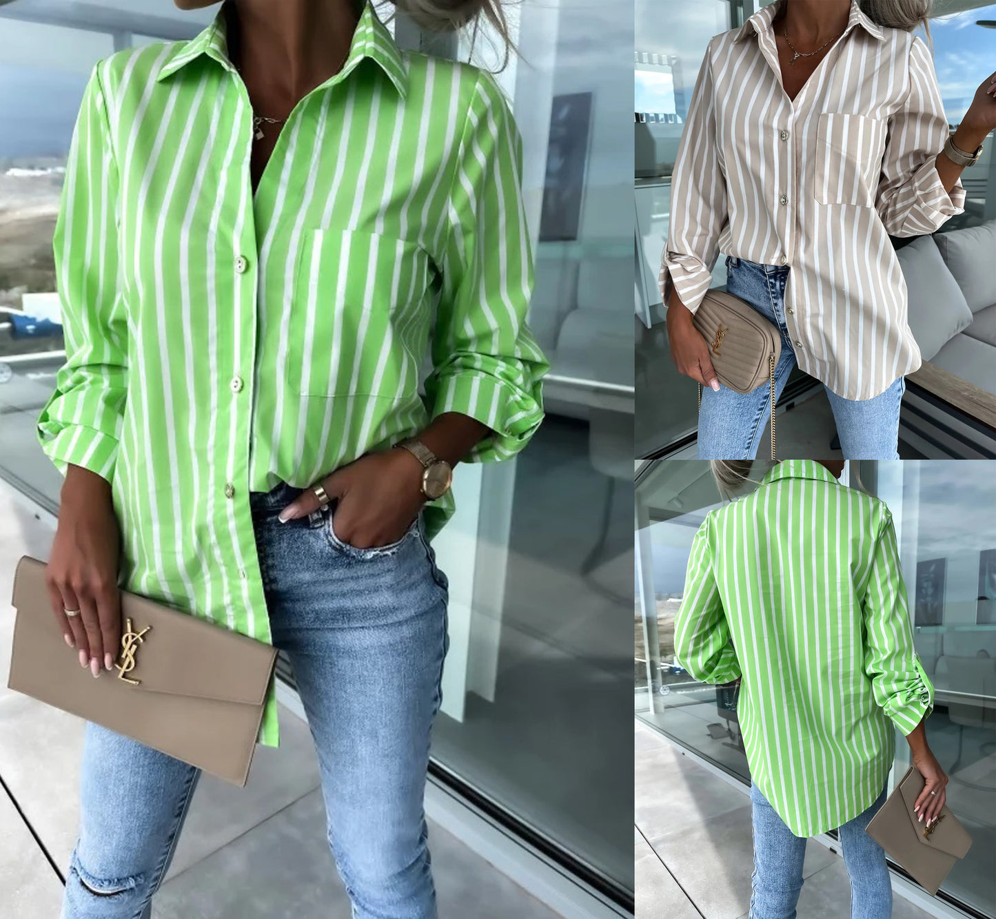 Fashion Long Sleeve Striped Printing Shirt