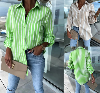 Fashion Long Sleeve Striped Printing Shirt