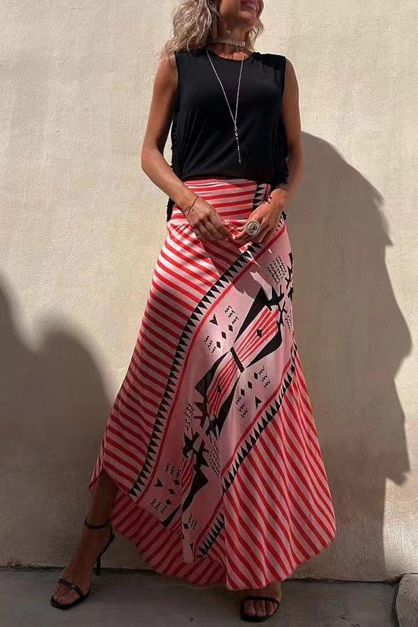 Fashion Printed Skirt Sleeveless Short Top