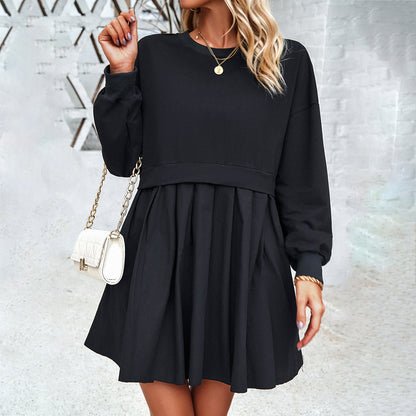 Fashion Long Sleeve Contrast Color Jumpsuit Skirt