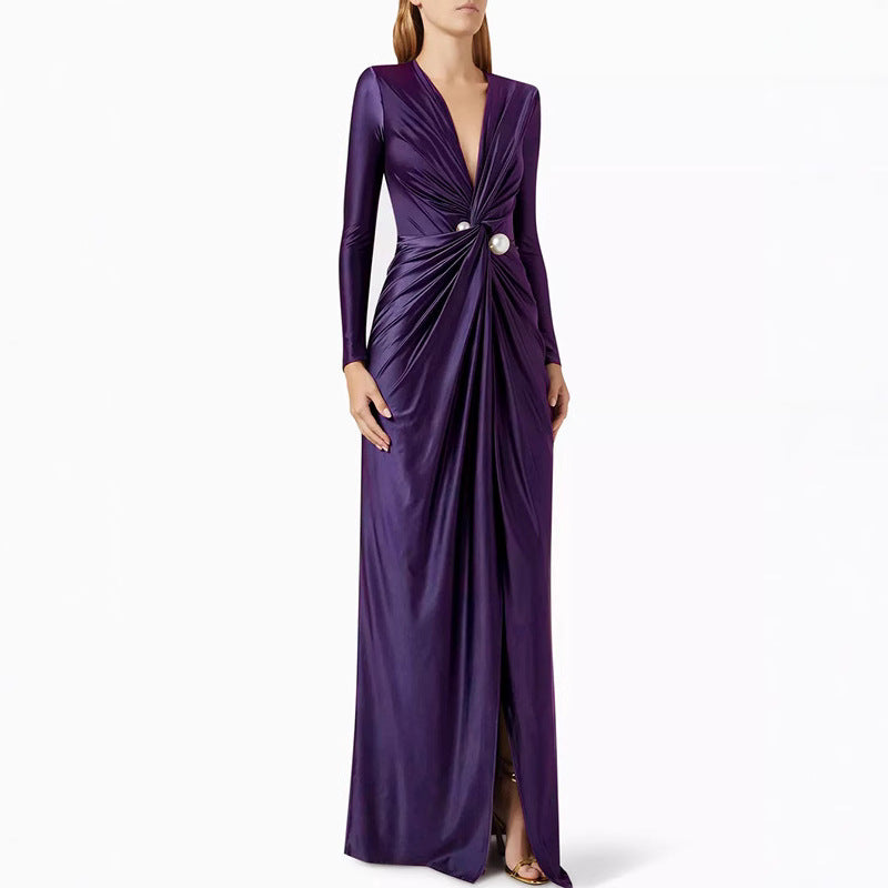 Fashion Vest Long Sleeve Deep V-neck Dress