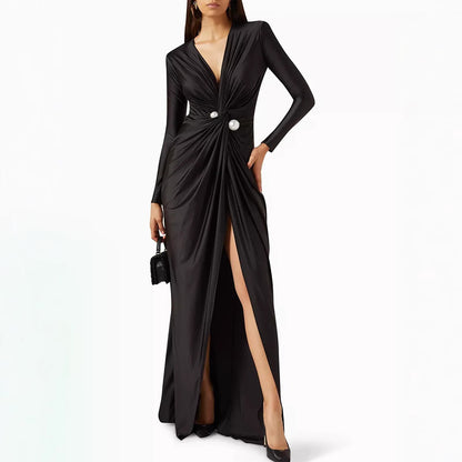Fashion Vest Long Sleeve Deep V-neck Dress