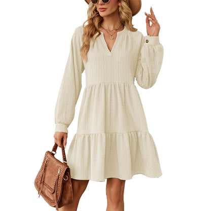 Fashion V-neck Loose Pleated Dress