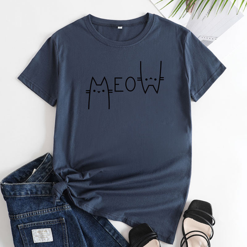 Fashion Cat Letter Cotton T-shirt