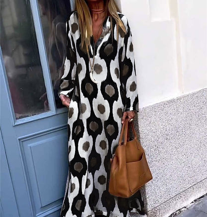 Fashion Printing V-neck Long Dress