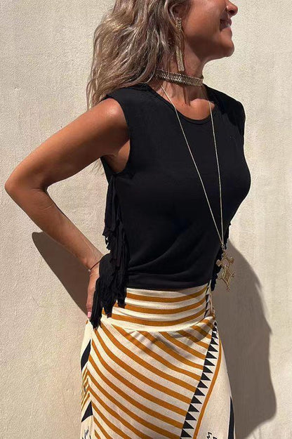 Fashion Printed Skirt Sleeveless Short Top