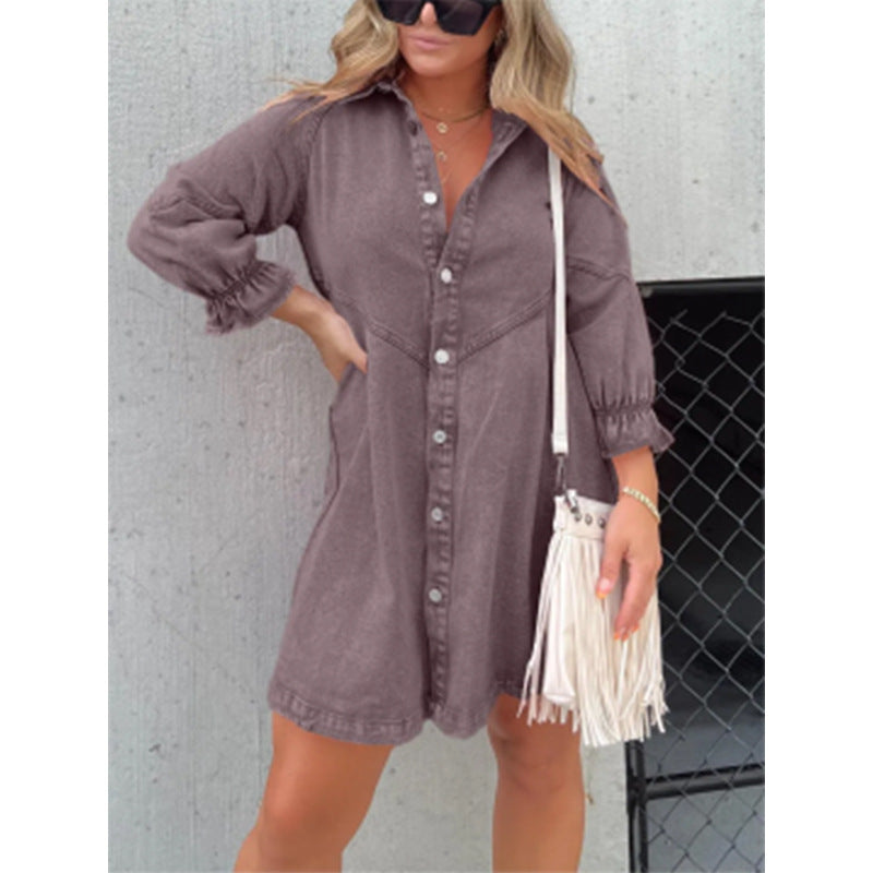 Fashion Loose Washed-out Denim Shirt Dress