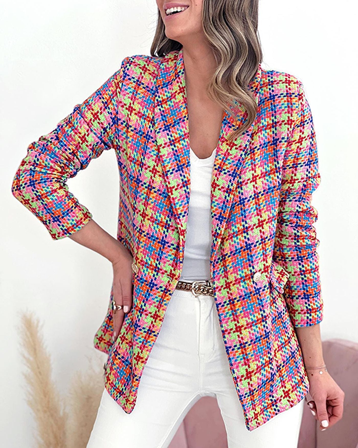 Fashion Plaid Printed Suit Jacket