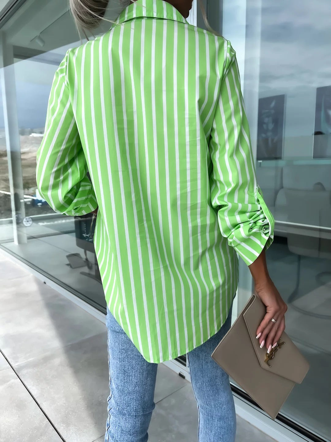 Fashion Long Sleeve Striped Printing Shirt