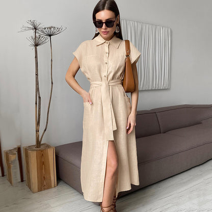 Fashion Short-sleeved Linen Dress