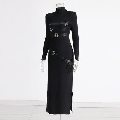 Fashion High Sense Stitching Tied Design Slim Fit Dress