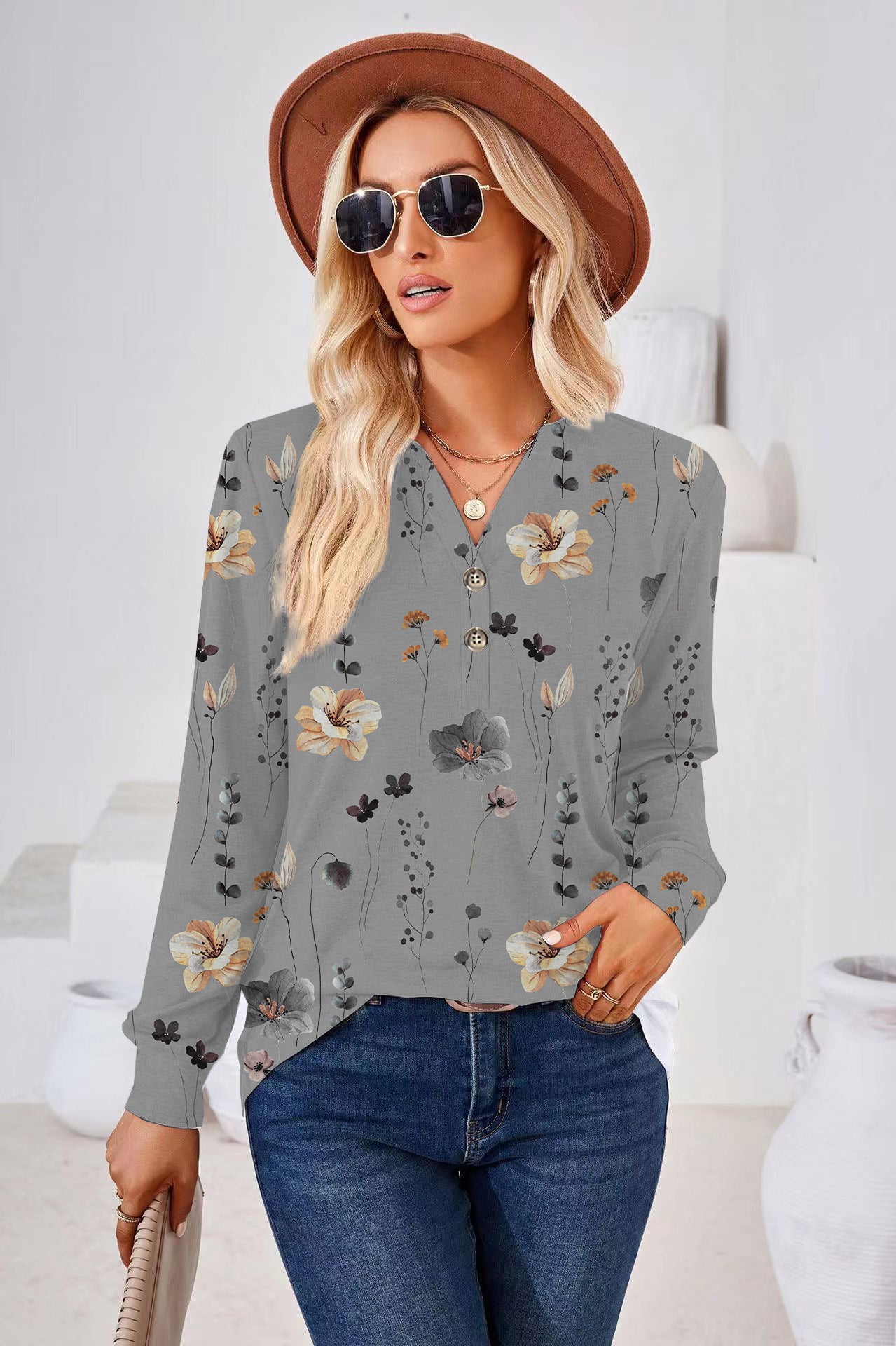 Fashion Printing Button Top