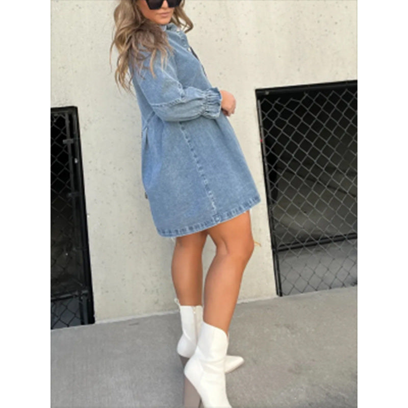 Fashion Loose Washed-out Denim Shirt Dress