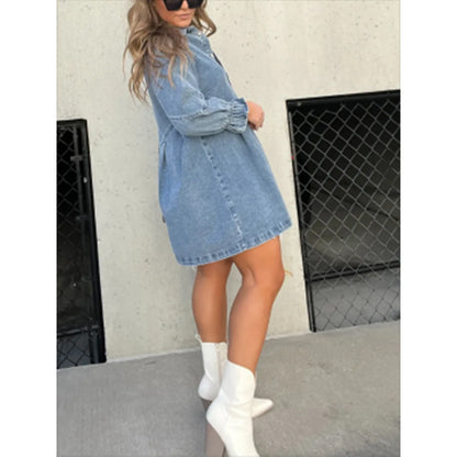 Fashion Loose Washed-out Denim Shirt Dress