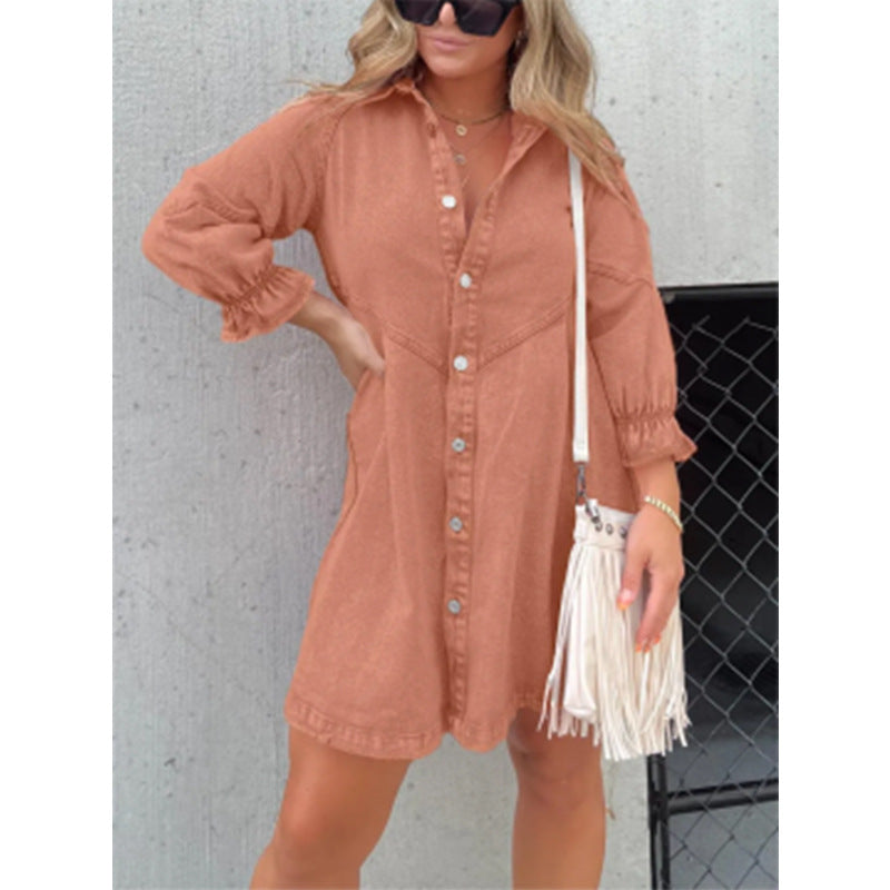 Fashion Loose Washed-out Denim Shirt Dress