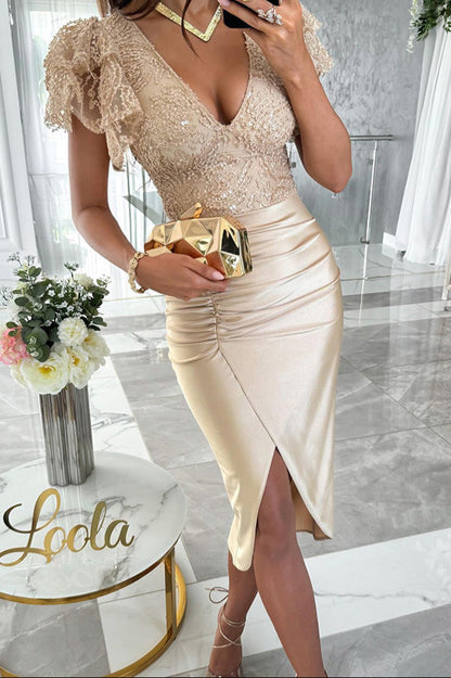 Fashion Short Sleeve Split Dress