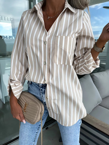 Fashion Long Sleeve Striped Printing Shirt