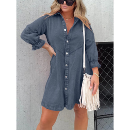 Fashion Loose Washed-out Denim Shirt Dress