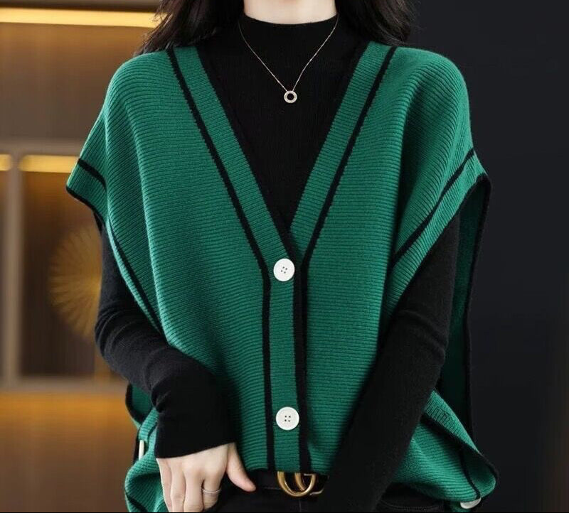 Fashion Single-Breasted Color Matching Sleeveless Sweater