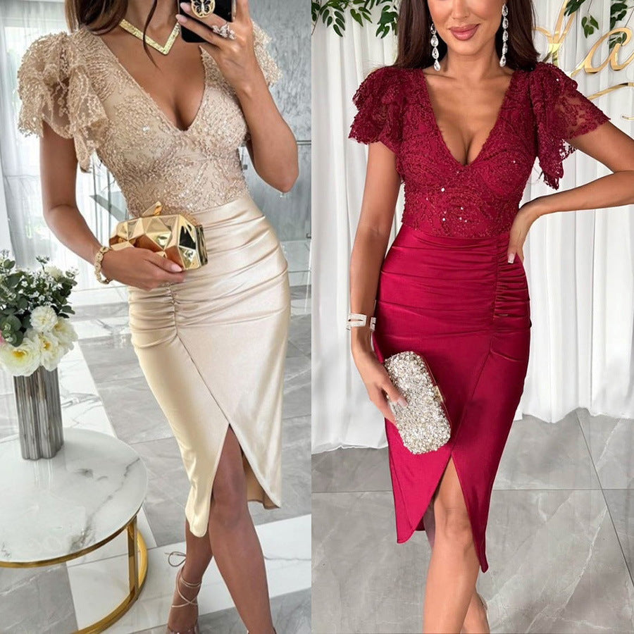 Fashion Short Sleeve Split Dress