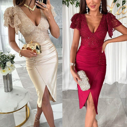 Fashion Short Sleeve Split Dress