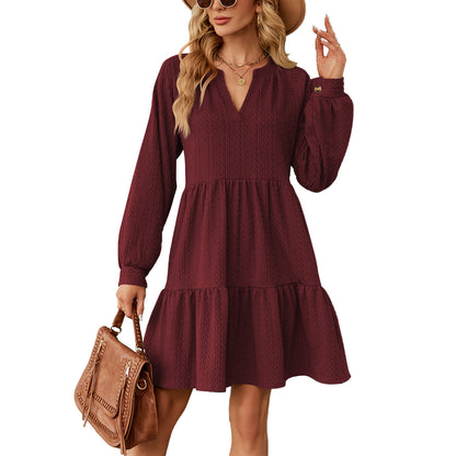 Fashion V-neck Loose Pleated Dress