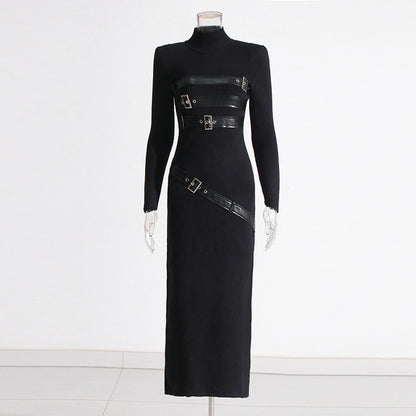 Fashion High Sense Stitching Tied Design Slim Fit Dress