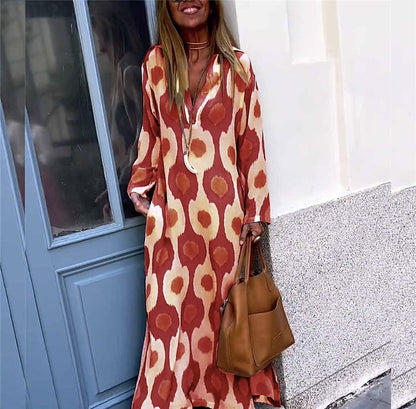 Fashion Printing V-neck Long Dress