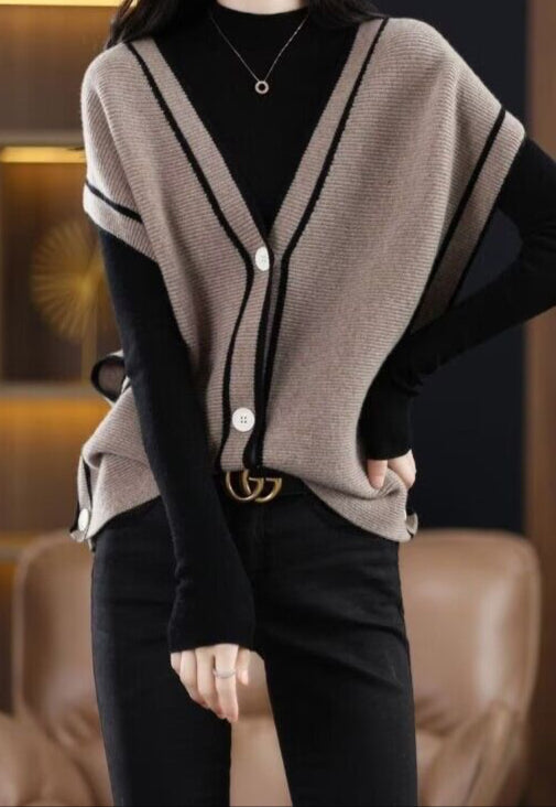 Fashion Single-Breasted Color Matching Sleeveless Sweater