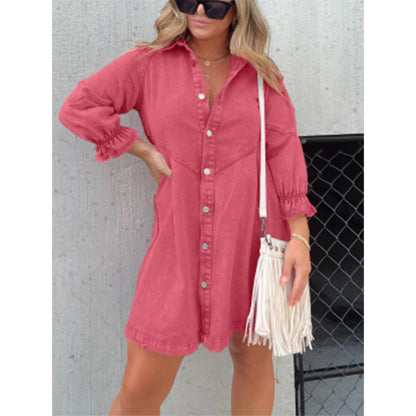 Fashion Loose Washed-out Denim Shirt Dress