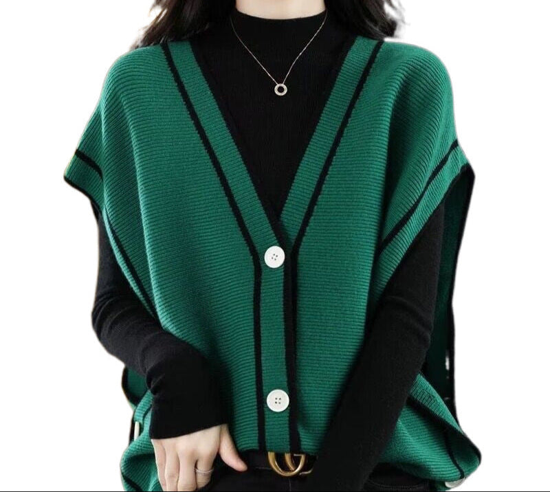 Fashion Single-Breasted Color Matching Sleeveless Sweater