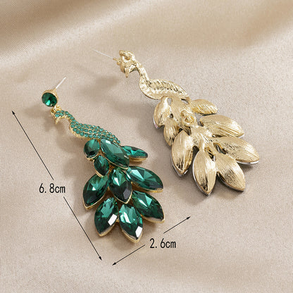 Fashion Retro Diamonds Crystal Peacock Earrings