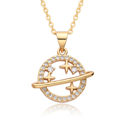 Fashion Copper Micro Inlay Color Zircon Personality Planet Pendant Plated Necklace