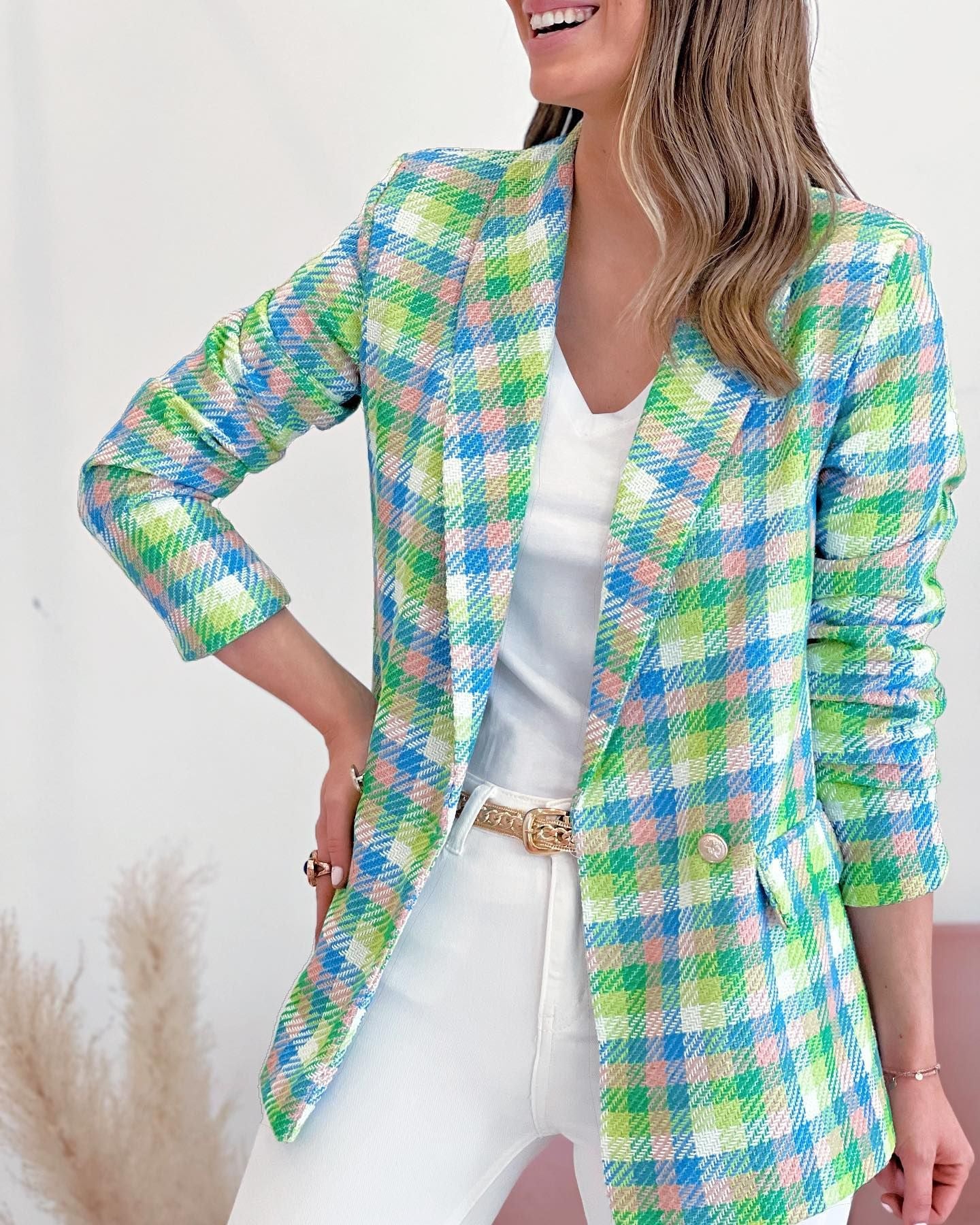 Fashion Plaid Printed Suit Jacket