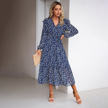 Fashion Floral V-neck Midi Dress