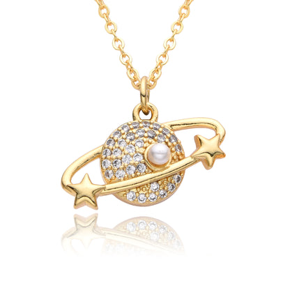 Fashion Copper Micro Inlay Color Zircon Personality Planet Pendant Plated Necklace