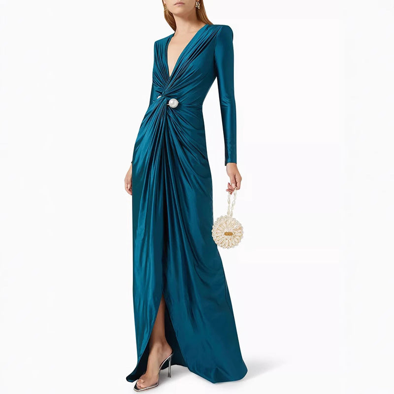 Fashion Vest Long Sleeve Deep V-neck Dress