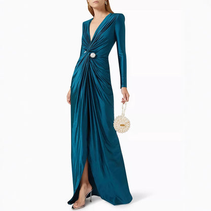 Fashion Vest Long Sleeve Deep V-neck Dress