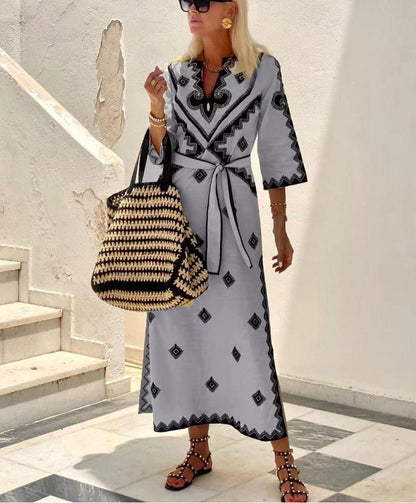 Fashion Printed Linen Bohemian Dress