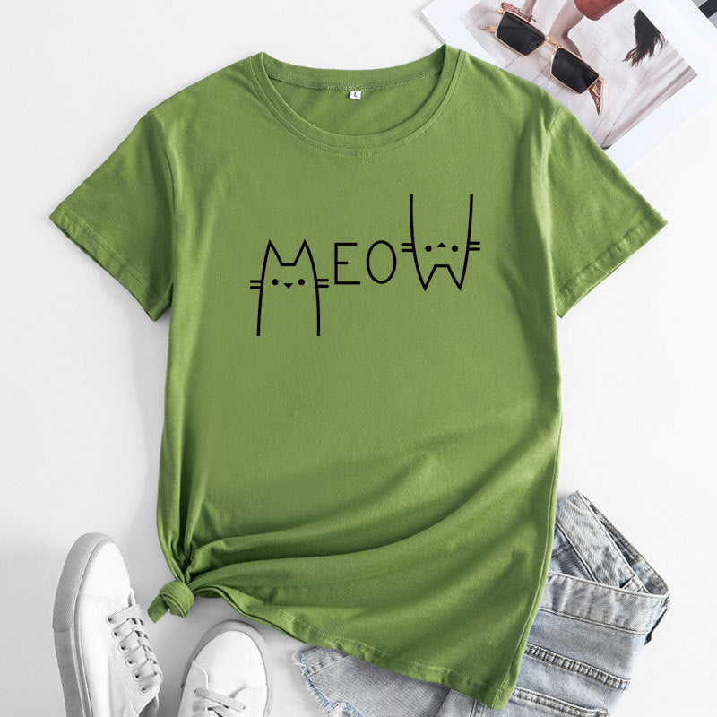 Fashion Cat Letter Cotton T-shirt