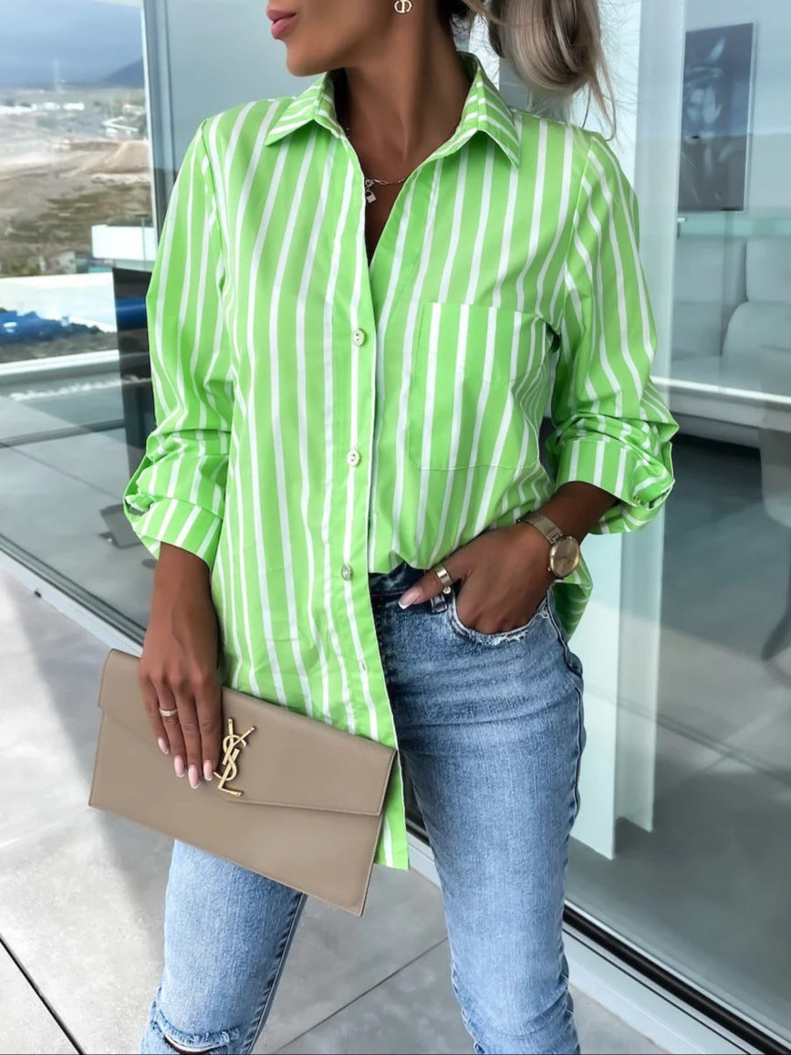 Fashion Long Sleeve Striped Printing Shirt